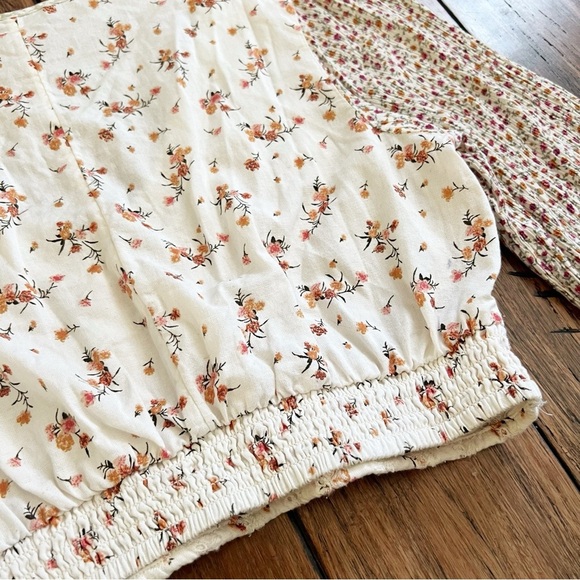 American Eagle Cotton Linen Floral Eyelet Crop Top Cottage Peasant Boho Small - Picture 12 of 14